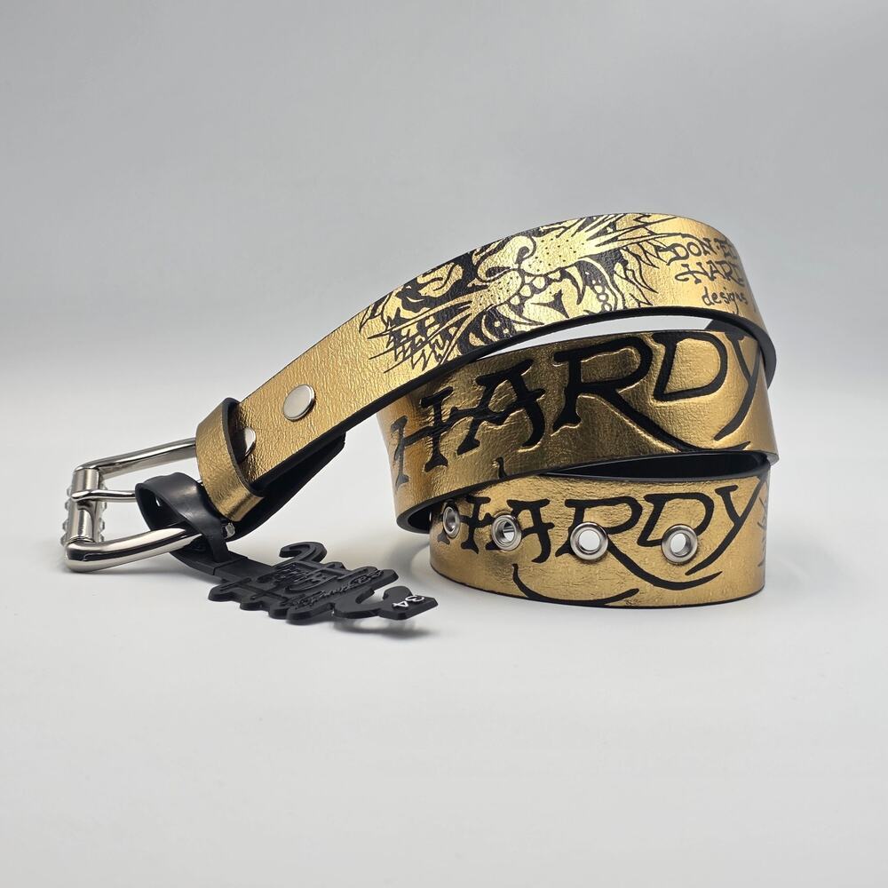 Ed by Ed Hardy designs Men's Size 34 Graphic Belt Color Gold New